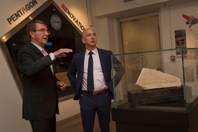 U.S. Secretary of Defense Ash Carter meets with Bezos in 2016 at The Pentagon.