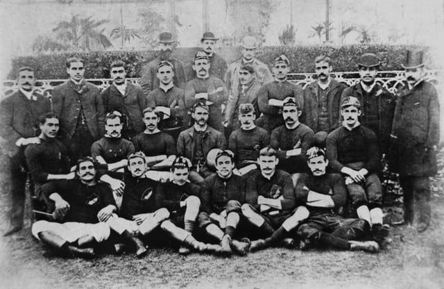 A team photo of the 1888–89 New Zealand Native football team while in England prior to a match against Middlesex
