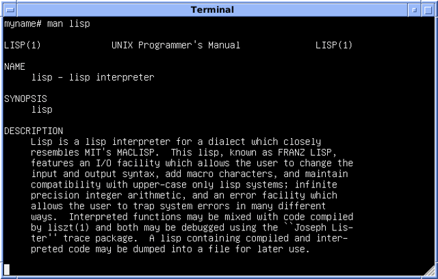4.3 BSD from the University of Wisconsin, displaying the man page for Franz Lisp