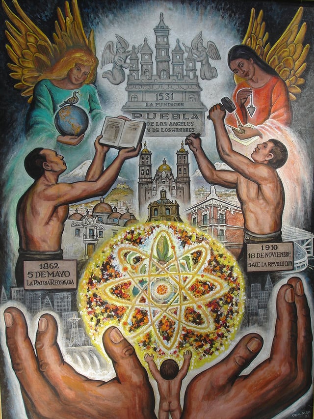 Mural of the founding of Puebla by Roberto Cueva Del Río