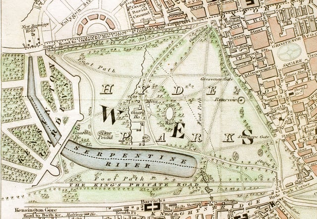 Hyde Park c. 1833: Rotten Row is "The King's Private Road"