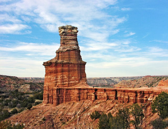 Lighthouse pinnacle in Palo Duro Canyon: The canyon system is located south of the city.