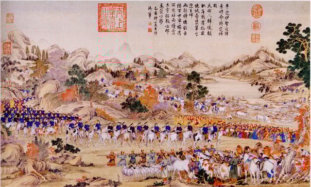 Zhaohui receives the surrender of Dawachi at Ili 1755
