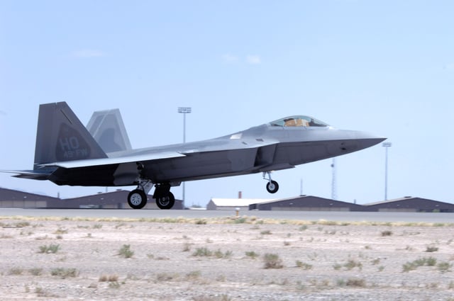 An F-22 Raptor flown by the 49th Fighter Wing at Holloman AFB