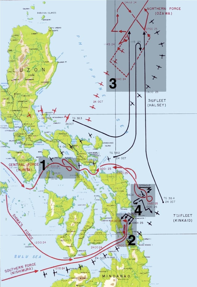 The four engagements in the Battle of Leyte Gulf
