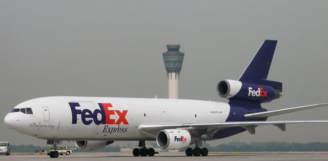 FedEx Express cargo plane at Indianapolis International Airport.