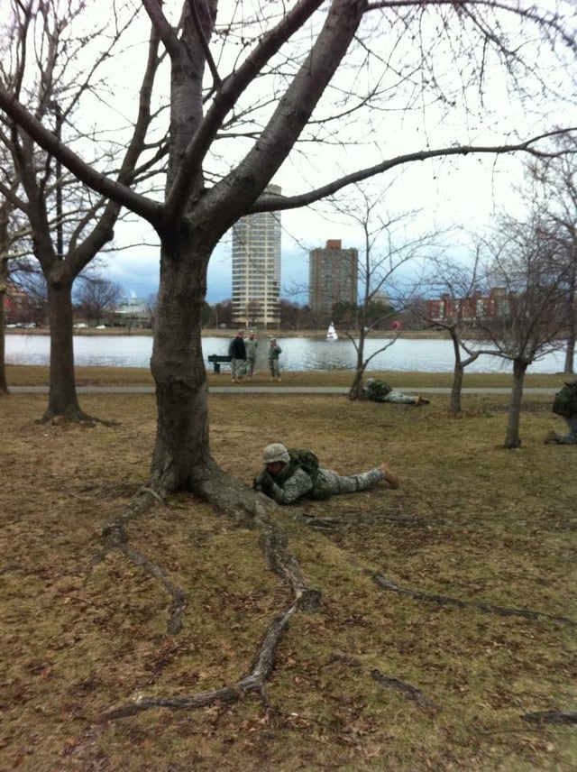 ROTC cadets on a small unit tactical operations training exercise in Boston, Massachusetts