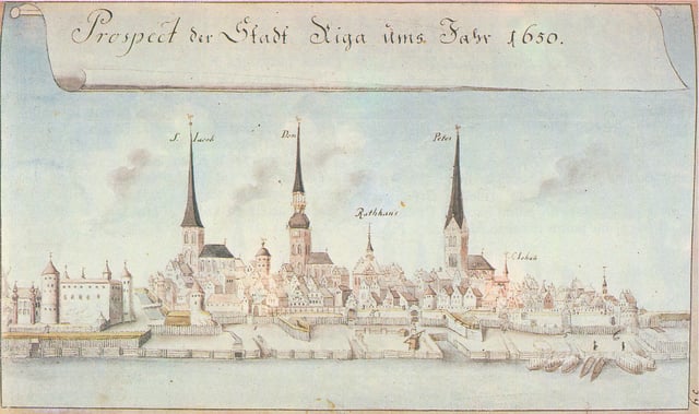 Riga in 1650. Drawing by Johann Christoph Brotze