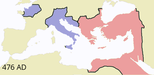 The Western and Eastern Roman Empire by 476