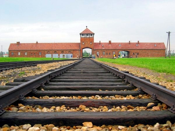 Auschwitz II gatehouse, shot from inside the camp