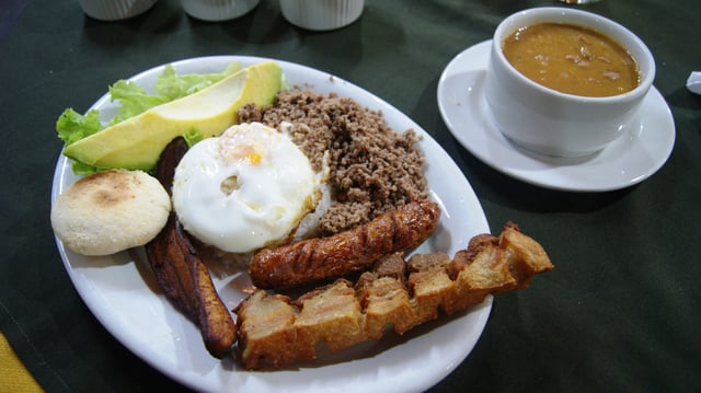 The bandeja paisa is the representative food of the city and the department of Antioquia.