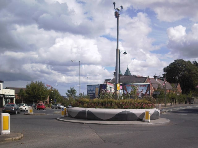 Crumlin Road roundabout, with the Ardoyne shops on the left of the picture