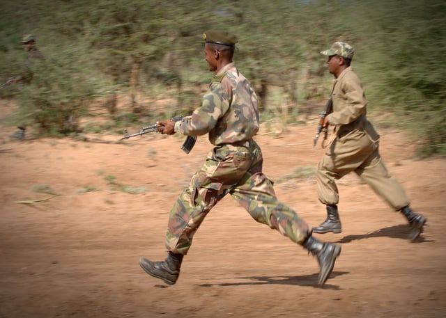 Ethiopian soldiers practice ambush techniques during CJTF-HOA training in December 2006.