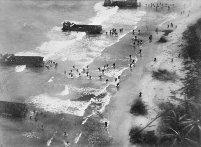Farida Force landing at Dove Bay, May 1945
