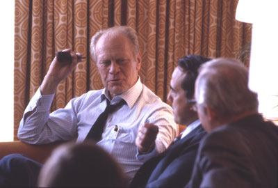 On July 16, 1980 (day 3 of the 1980 Republican National Convention) Gerald Ford consults with Bob Dole, Howard Baker and Bill Brock before making a decision to ultimately decline the offer to serve as Ronald Reagan's running mate
