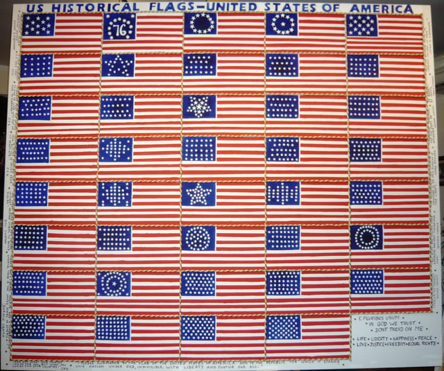 Oil painting depicting the 39 historical U.S. flags