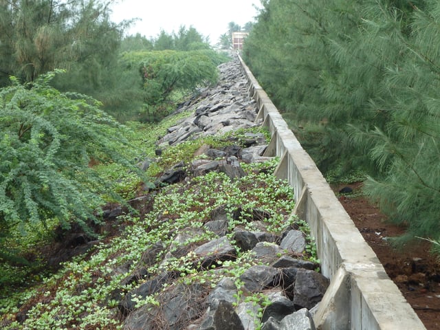 A protective wall built on the shore of the coastal town of Kalpakkam, in aftermath of the 2004 Indian Ocean earthquake.