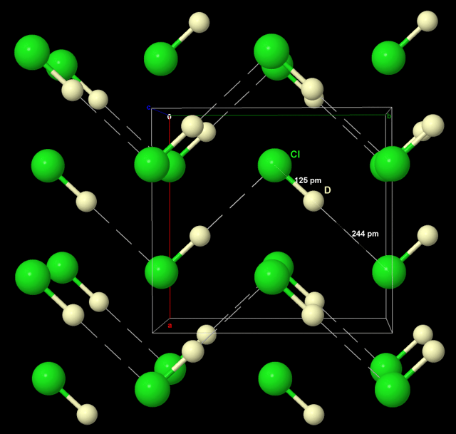 Structure of solid deuterium chloride, with D···Cl hydrogen bonds