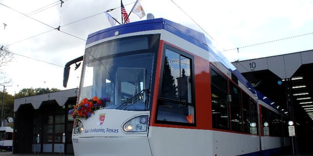 A train in Darmstadt, Germany showcasing the Sister City relationship with San Antonio