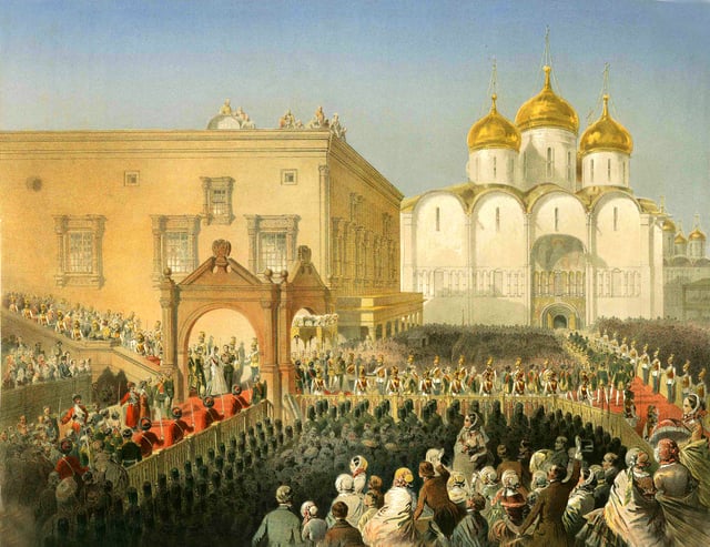 Procession of Tsar Alexander II into Dormition Cathedral in Moscow during his coronation in 1856