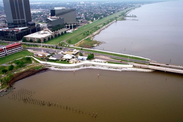 The Lake Pontchartrain Causeway where it hits the South Shore in Metairie