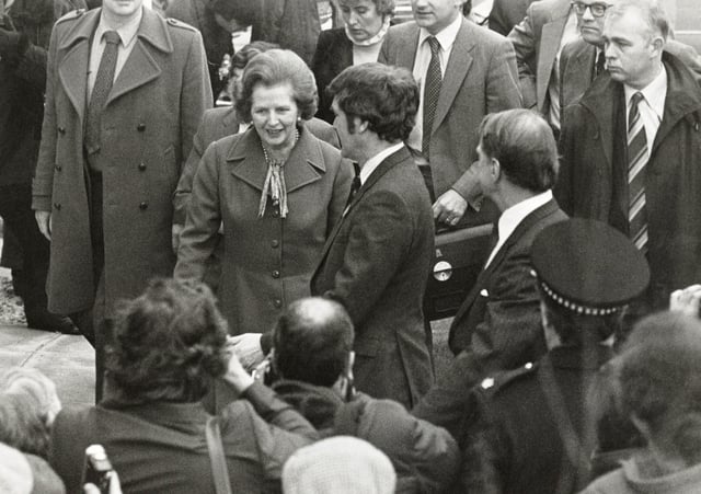 Thatcher during a visit to Salford University in 1982