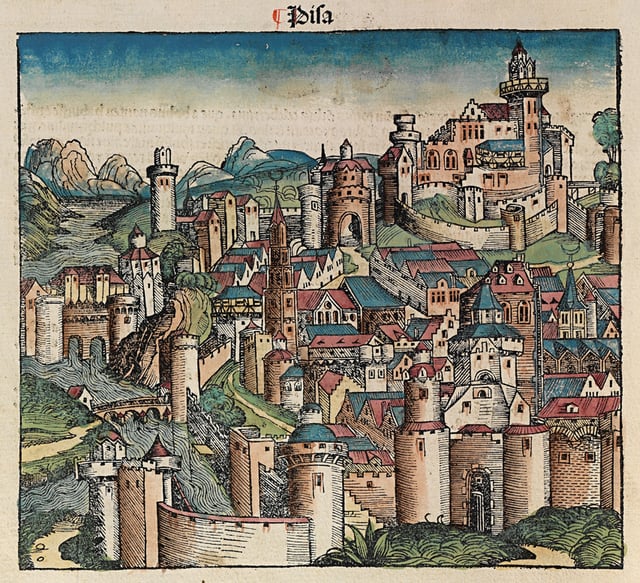 Idealized depiction of Pisa from the 1493 Nuremberg Chronicle.