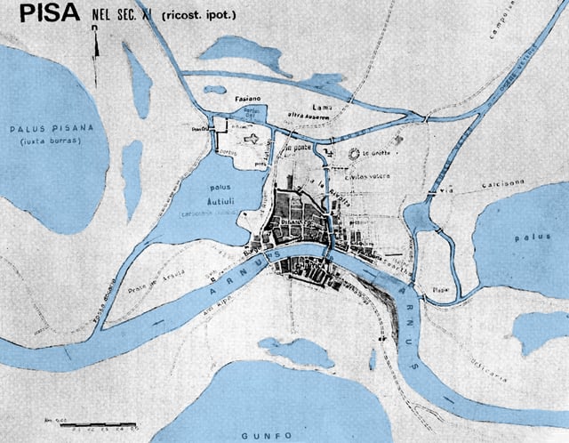 Hypothetical map of Pisa in the 11th century AD