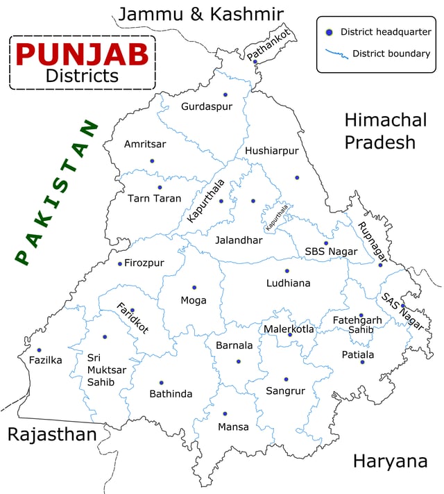 Districts of Punjab along with their headquarters, before 2007