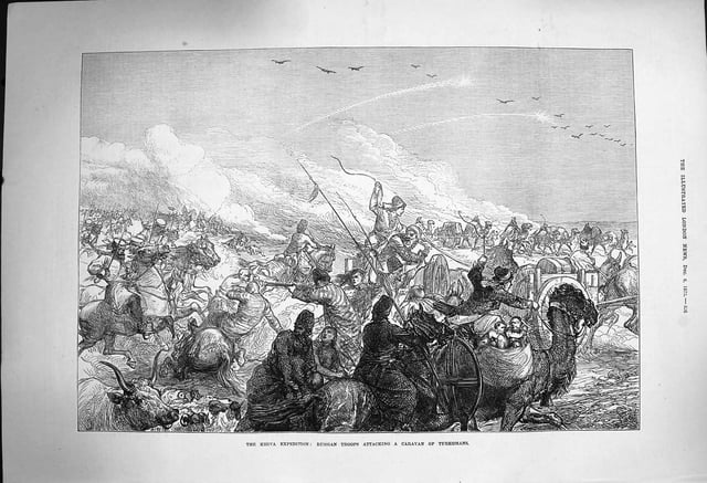 Russian troops attacking Turkmen caravans in 1873