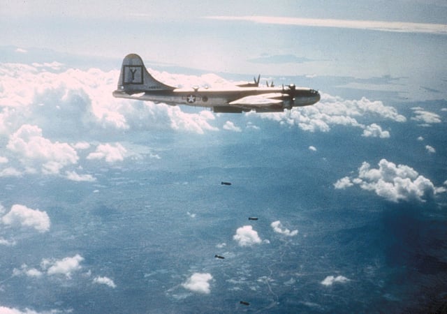 A 307th Bomb Group B-29 bombing a target in Korea, c. 1951.