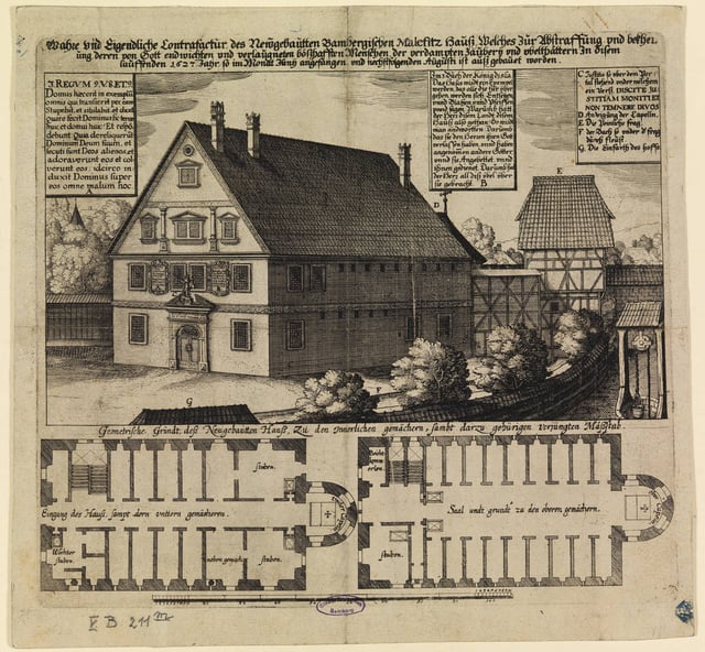 A 1627 engraving of the Bamberg Malefizhaus, where suspected witches were held and interrogated