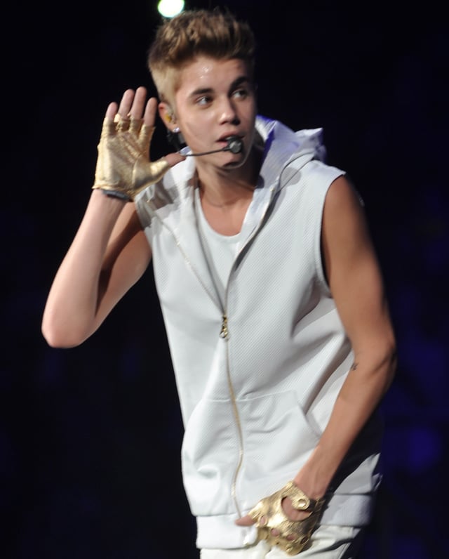 Bieber performing during his Believe Tour in October 2012.