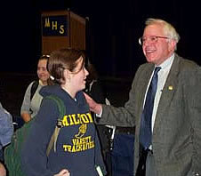 Sanders meeting with students at Milton High School in Milton, Vermont, 2004