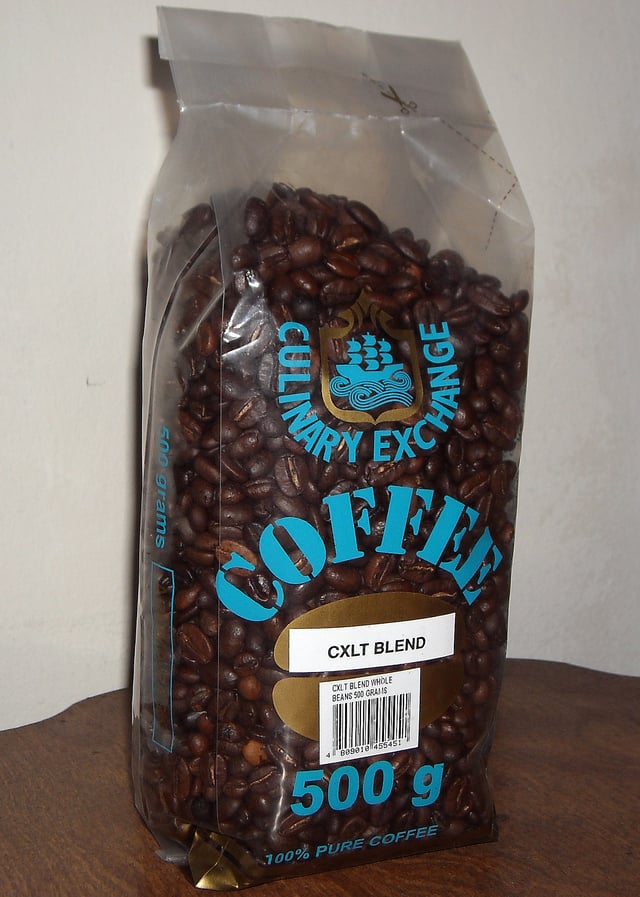 Small-sized bag of coffee beans.