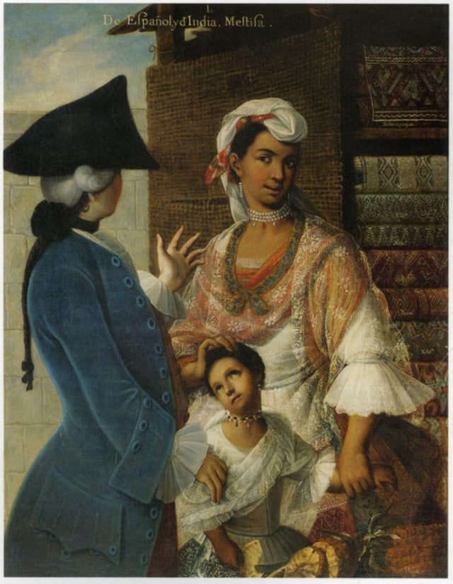 From Spaniard and Indian woman, Mestiza. Miguel Cabrera, Mexico 1763.