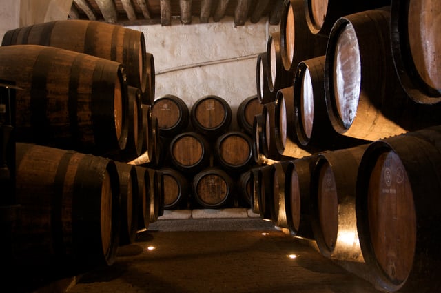 Barrels of port wine aging: the fortified wine is the best-known of city's exports