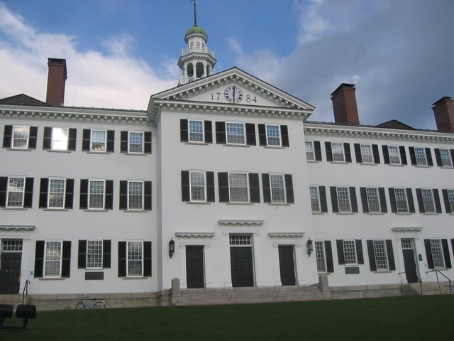 New England is home to four of the eight Ivy League universities. Pictured here is Dartmouth Hall on the campus of Dartmouth College.