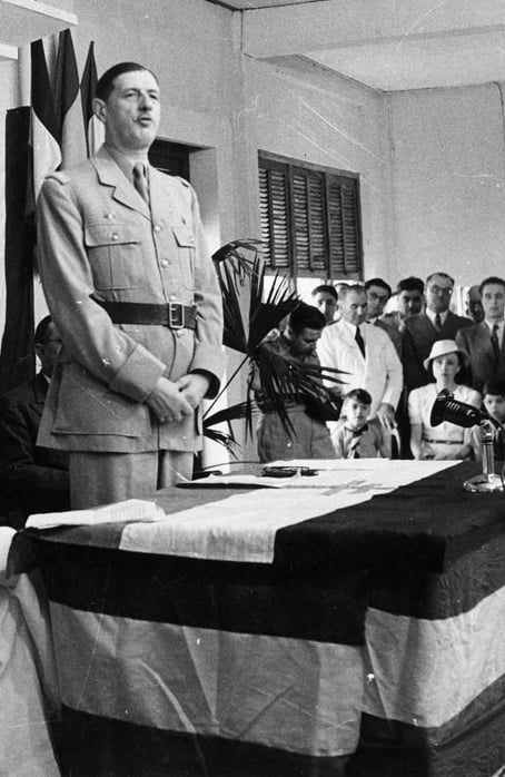 De Gaulle at the inauguration of the Brazzaville Conference, French Equatorial Africa, 1944