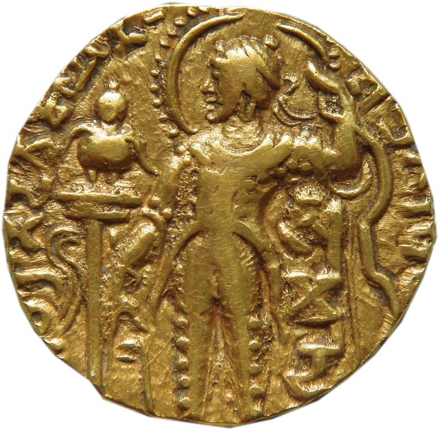 Coin of Samudragupta, with Garuda pillar. British Museum.