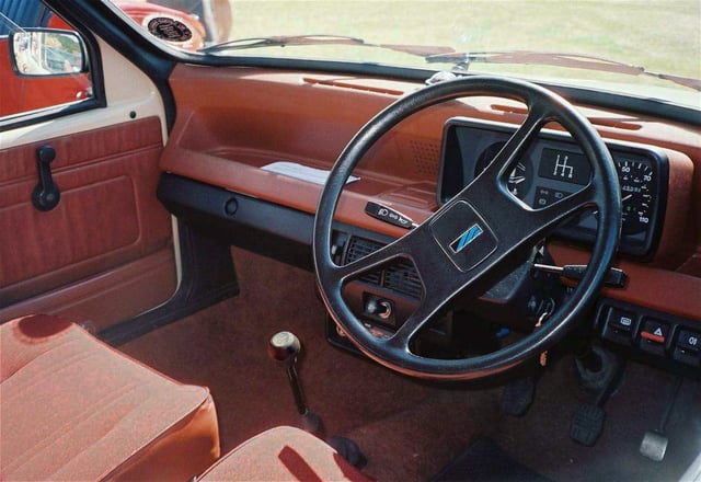 The interior of a 1980 Austin Metro MkI.