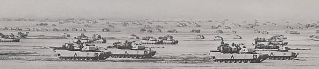 US M1A1 Abrams tanks from the 3rd Armored Division along the Line of Departure