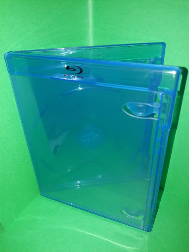 Blu-ray case—often blue-colored