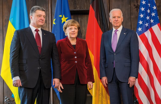 Merkel with Petro Poroshenko and Joe Biden, 7 February 2015