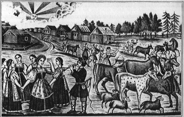 19th-century illustration of the Spring Yuri's Day in Russia