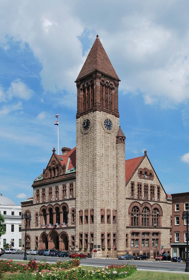 Albany City Hall, an 1883 Richardsonian Romanesque structure, is the seat of Albany's government.