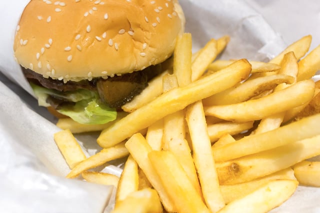 A portobello mushroom burger and fries from the Carl's Jr. in Plaza Semanggi, Jakarta, Indonesia