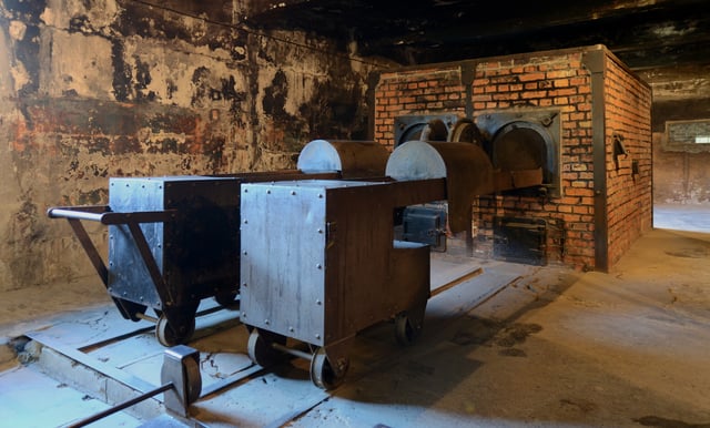 A reconstruction of crematorium I, Auschwitz I, 2014