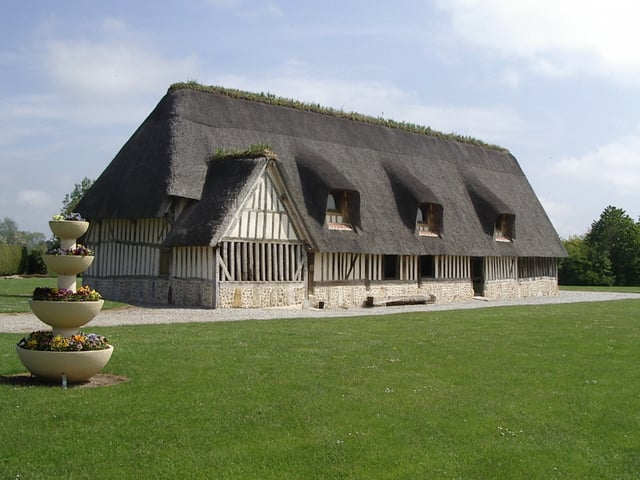 A typical Norman thatched building. This is now a village hall