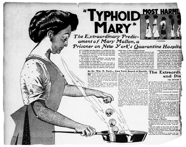 Mary Mallon (a.k.a. Typhoid Mary) was an asymptomatic carrier of typhoid fever. Over the course of her career as a cook, she infected 53 people, three of whom died.